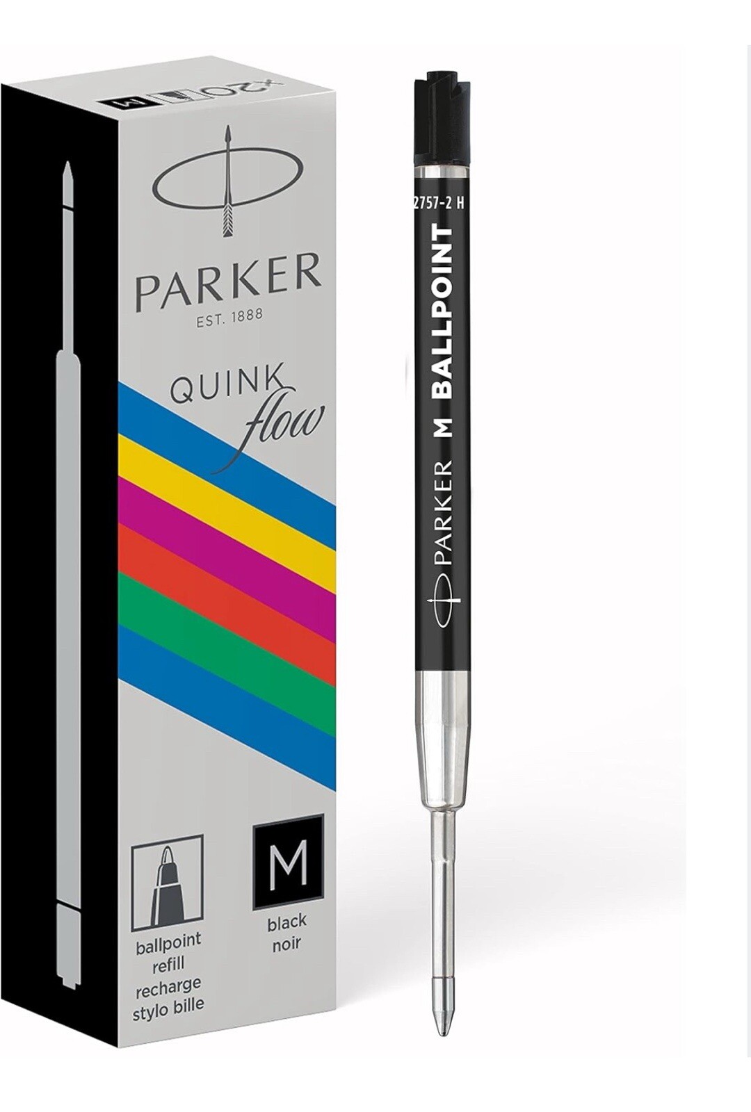 Parker Ballpoint Pen Refills Medium Point Black QUINKflow Ink box of 20