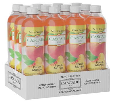 Cascade Ice Sparkling Water, Peach Mango, 17.2 Fl Oz (Pack of 12)