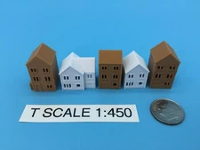 T Gauge HOUSES 5 Pc SET in COLOR ~ HOLLOW ~ T Scale 1:450 ~ 1:480 ~ NO ASSEMBLY!