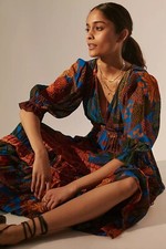 Anthropologie Farm Rio Puff Sleeve Maxi Dress Size XS