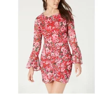 B Darlin Junior Womens 9/10 Red Pink Green Floral Open Back Bodycon Dress NWT