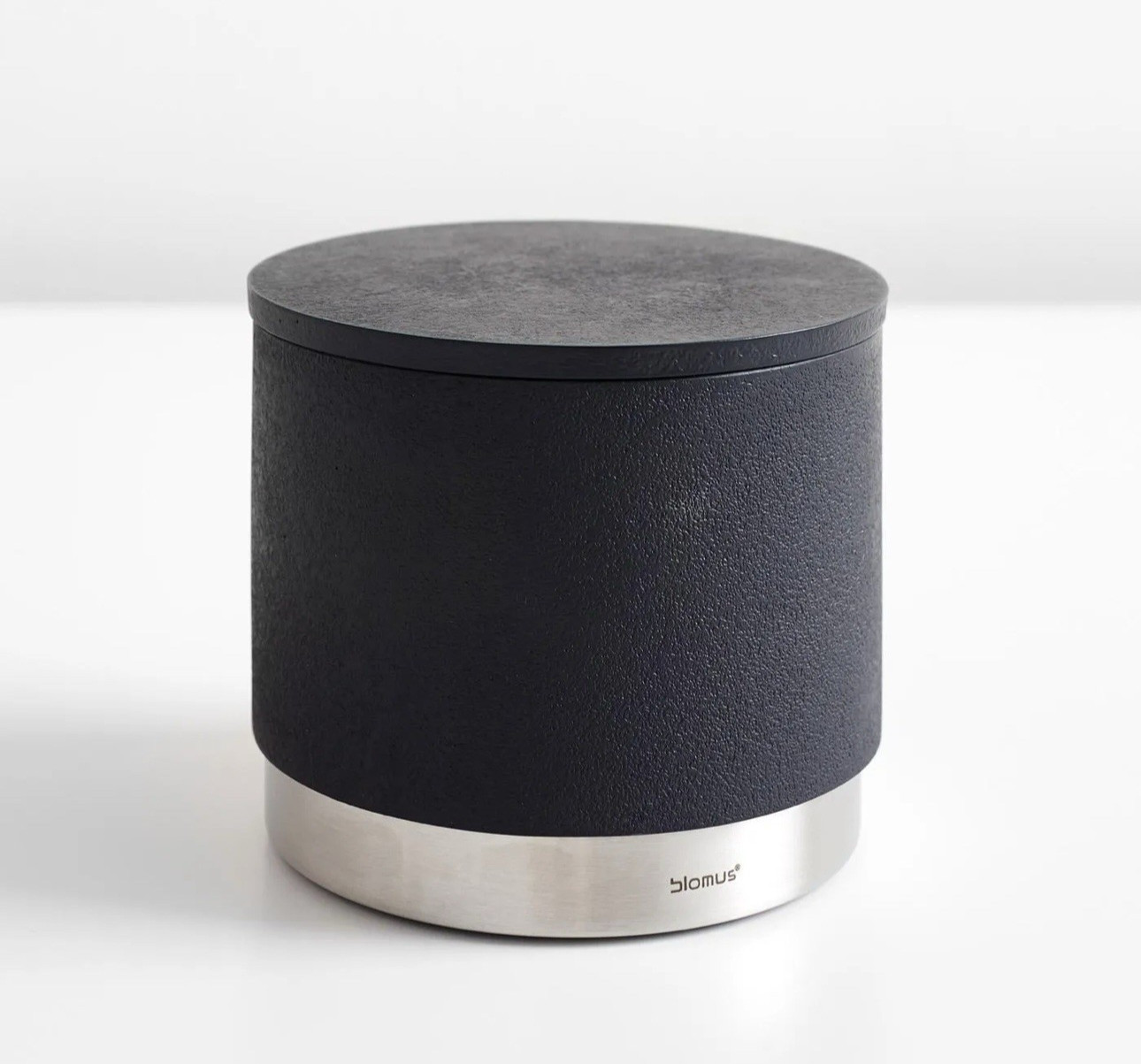 Blomus Ara Modern Round Black Lidded Nonslip Bathroom Storage Container Canister