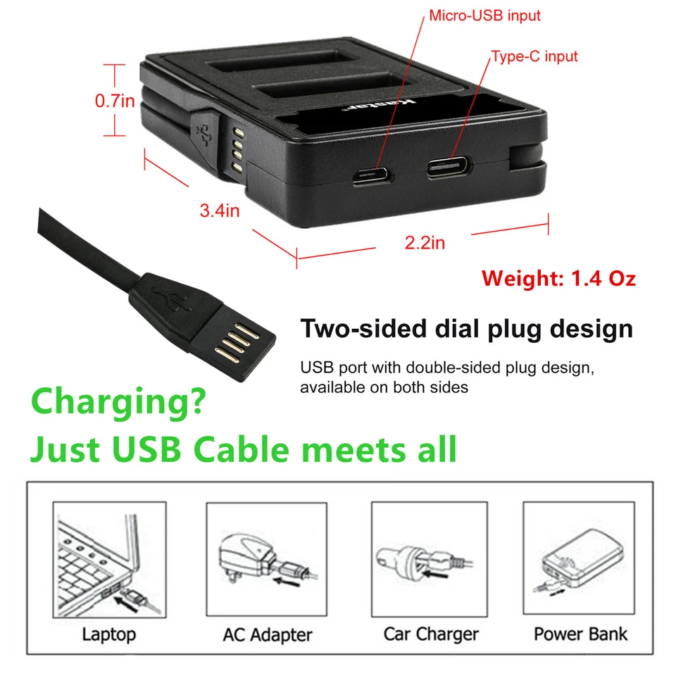 Cargador USB Kastar Batería LZD2 para Rollei RCP-7325XS X-8 Sports XS-10 XS-8 Foto 4 de 4