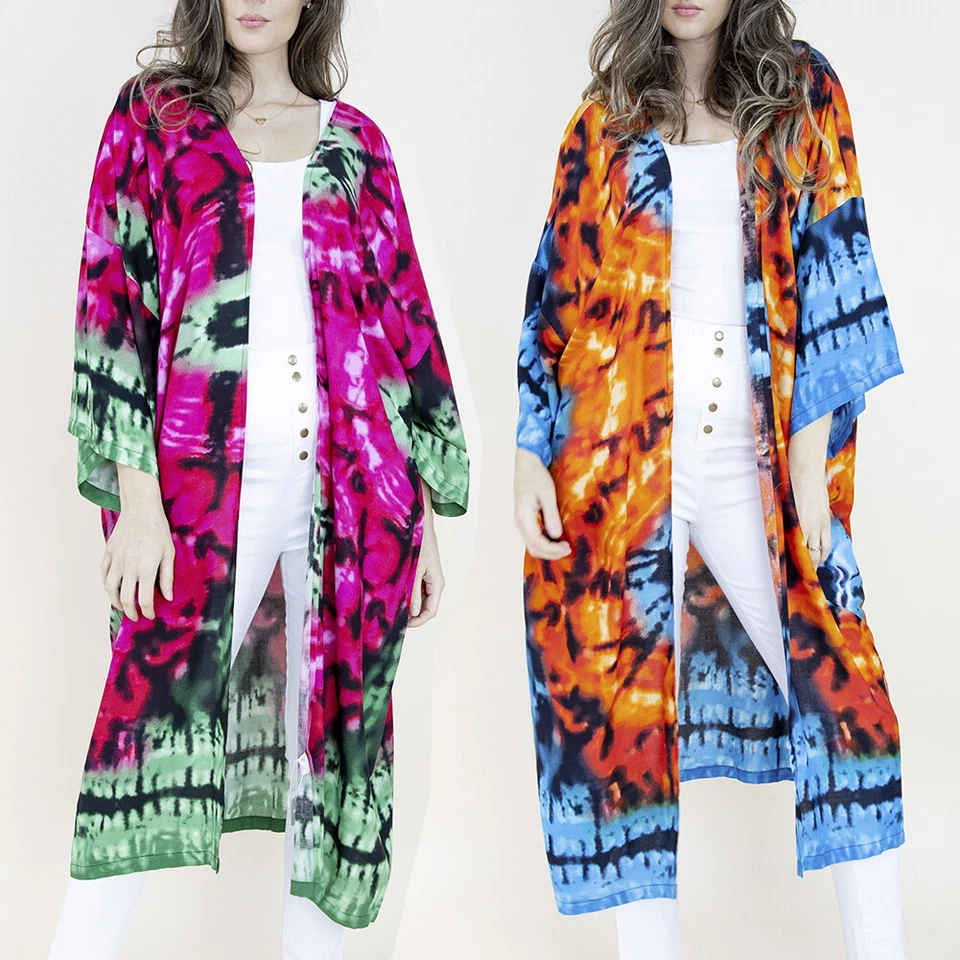 Women's Kimono Bathing Suit Beach Cover Up Tye-Dye Summer Swimsuit Wrap Shawl