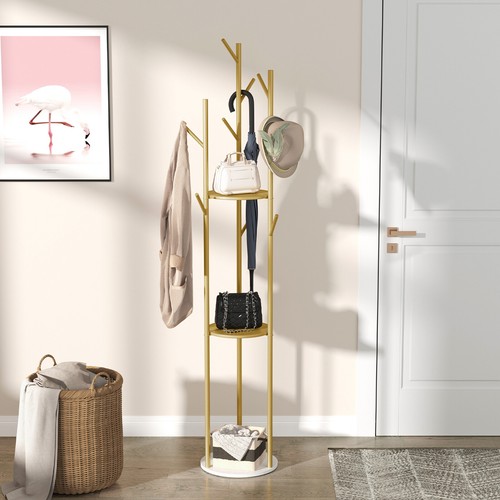 Tall Coat Rack Hat Clothes Stand Hanger Garment Hook Tree Metal Organizer Gold - Picture 7 of 12