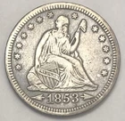 1853 Arrows & Rays Seated Liberty Quarter XF Details