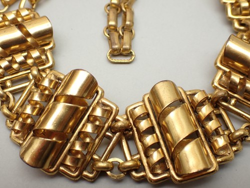 Collar Gargantilla Modernista Metal Dorado De Colección Diseñador Pasarela Alta Costura Declaración - Imagen 9 de 17