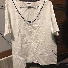 Dickies Medical Scrub V-Neck Top Plus Size 2X Hospital Nurse Lab WHITE/BLUE