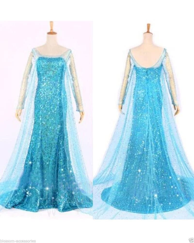 Halloween Adult Womens Frozen Snow Queen Elsa Costume Cosplay Gown Fancy Dress - Picture 7 of 12