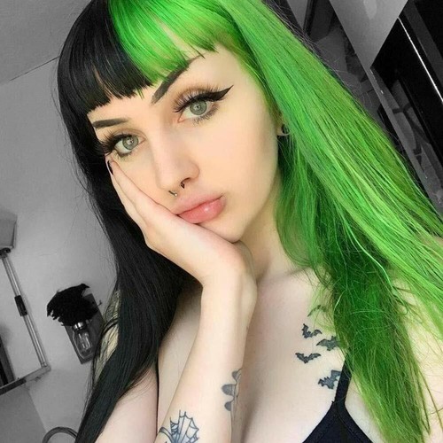 Cosplay Wig Half Green Half Black Wig Long Straight Wig With Bangs