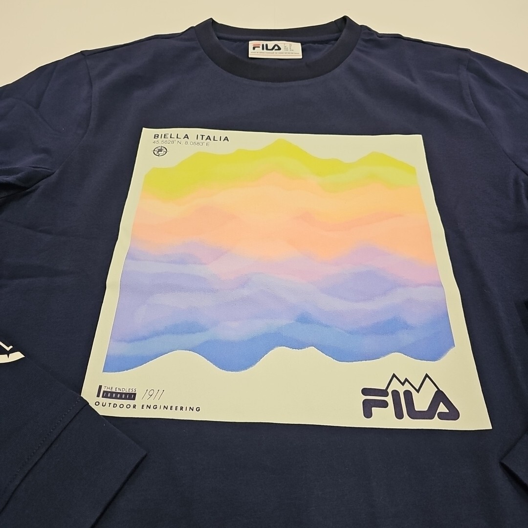 T shirt a maniche lunghe Fila Kare blu uomo media nuova con etichette