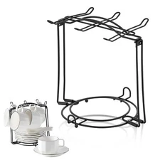 Tea Cup Display Holder Teacups Saucer Stand Small Mug Holder for Counter - Black