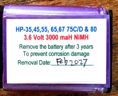 2800 to 3000 maH NiMH Hewlett Packard Battery HP 35, 45, 55, 65, 67, 80 Charged