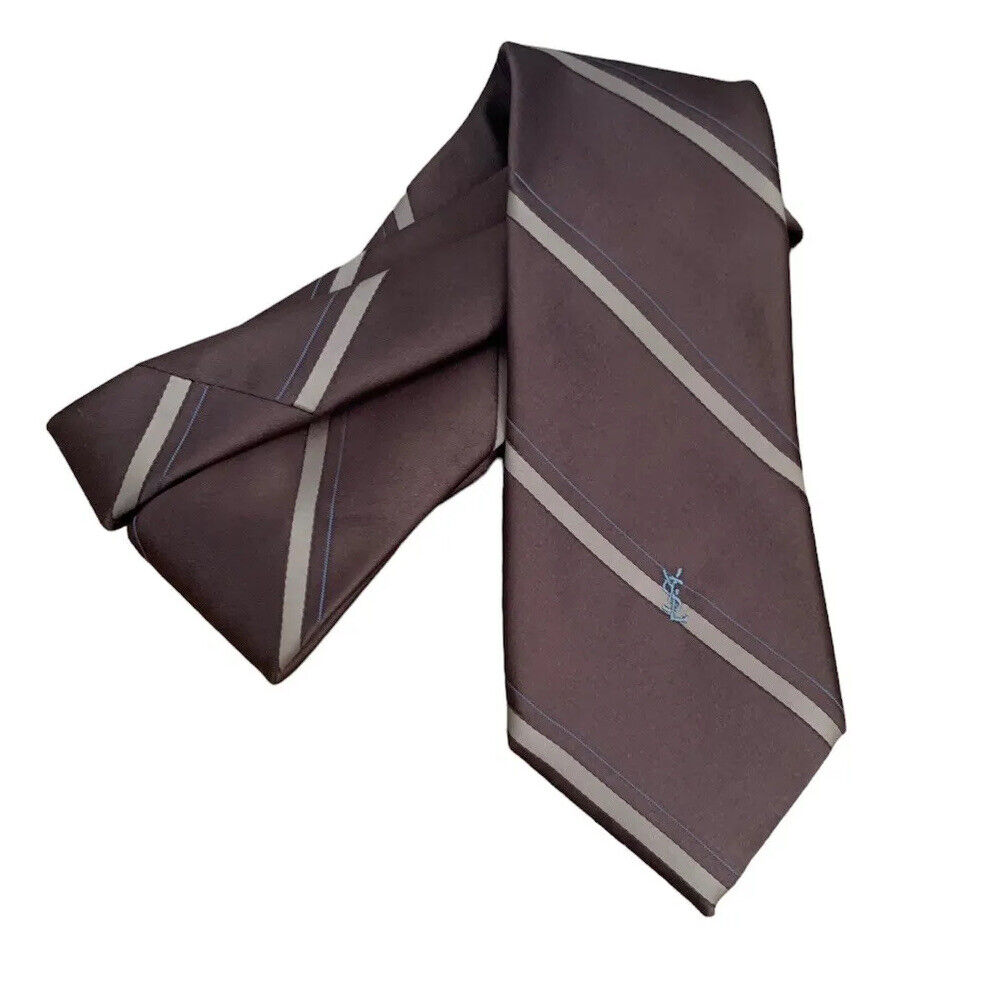 Yves Saint Laurent YSL Neckwear Brown Stripe Tie - image 1