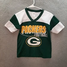 Vintage Green Bay Packers Shirt Boys Small Green White NFL Football 80s 90s