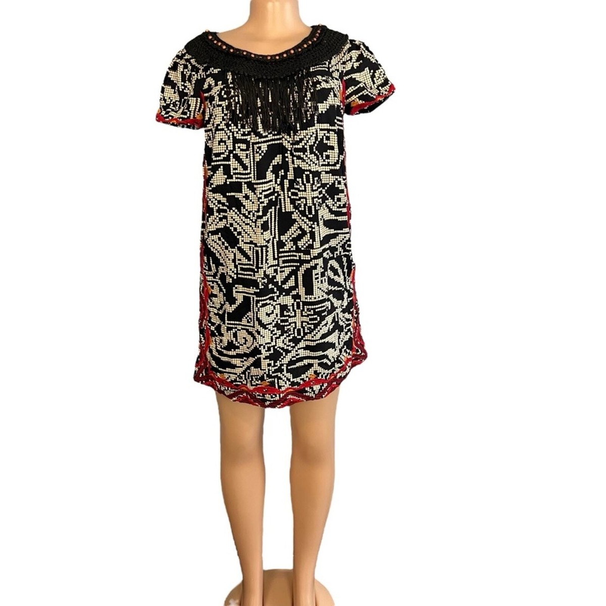 anthropologie white beaded flower dress vintage 1930s black crepe dress / Art Deco beaded neckline / rayon cre –  Retro Trend Vintage main image 0