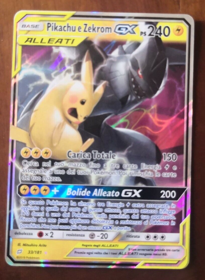 Carta Pokemon PIKACHU E ZEKROM ALLEATI GX 33/181 GIOCO DI SQUADRA N35  UPDATE