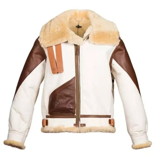 Bomber Aviator RAFB3 Genuine Leather Jacket SheepSkin Shearling Fur Flying Coat - Picture 3 of 7
