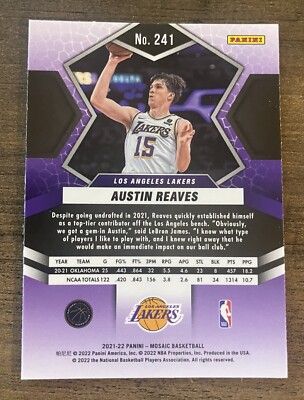 Austin Reaves 2021-22 PANINI NBA Mosaic Rookie Card LA Lakers RC