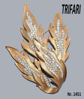 Trifari, quirky trifanium brooch and swarovski rhinestones 1960s