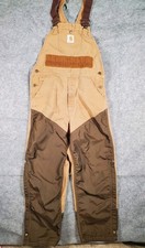 Vintage Carhartt Hunting Bib Overalls Mens 34x28 Tan Brown USA Made BU256