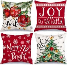 GEEORY Christmas Pillow Covers 18x18 Inch Set of 4, 18 x 18 Pack 4 , Red
