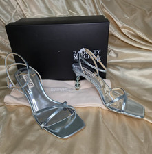 Badgley Mischka Silver Strappy Square Toe Ankle Strap Heels 8.5 NIB