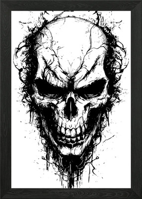 Schwarz-Weiß Totenkopf Illustration Gerahmtes Wandbild Poster Leinwanddruck Bild