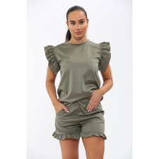 Tracksuit Lightweight Breathable Khaki 3XL/4XL Ladies' Frill Peplum Top Shorts