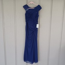 Alex Evenings Ruched Rhinestone Detail Gown Size 10 Women Mother Of Bride Blue