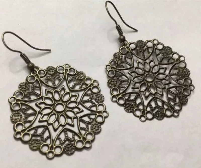 Bronze Floral Filigree Charm Earrings Very Thin Filigree Charm Earrings Mandala