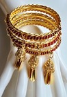 Elegant Traditional Gold Plated Tassel Bangle Set Royal Red Glass Beads Wedding  — photo 1