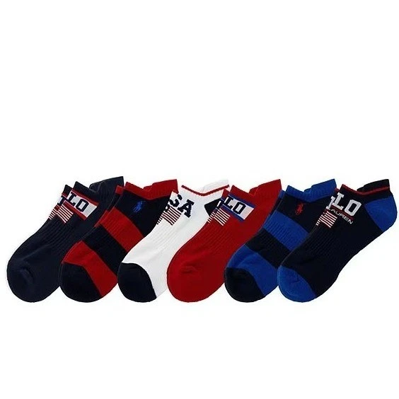 Polo Ralph Lauren Mens 6-Pack Low Cut Ankle USA Socks Logo Pony