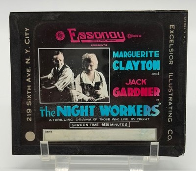 1917  The Night Workers  Silent Film Glass Slide Marguerite Clayton Excelsior