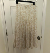 Sincerely Jules Floral Tiered Midi Skirt Pull-On Elastic Waist White/Beige M