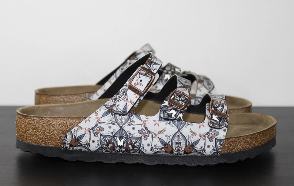 Birkenstock Women’s Size 7 Narrow Florida Fresh Boho Flowers Gray Slides - Image 2 of 4