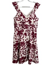 Chadwicks Womens 14 Sundress Burgundy Floral Fit Flare Sleeveless Midi Dress