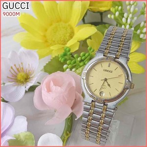 GUCCI ゴールド/アイボリー ユニセックス腕時計 9000M【稼働品】 グッチ GUCCI 9000M クォーツ ユニセックス 腕時計 コンビ