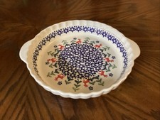 Polish Pottery Christmas Reindeer Scalloped Pie Plate Baking Dish 10”Boleslawiec