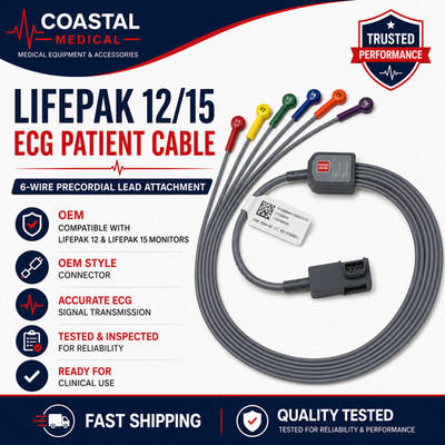 STRYKER PHYSIO CONTROL LIFEPAK 12 / 15 ECG PATIENT 6 WIRE PRE-CORDIAL LEAD CABLE