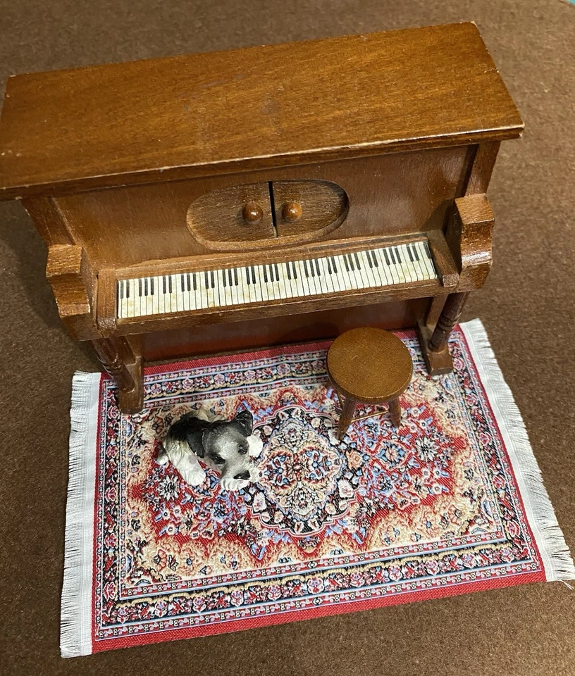 Dollhouse Lot 1:12 VTG Piano Music Artisan Stool Mini Schnauzer, New Rug - 4 Pcs - Image 2 of 4
