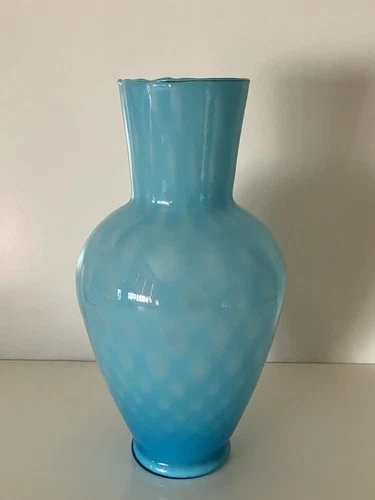 Fine Vintage Italian Venetian Murano Blue Opal Opalescent Art Glass Vase 11”