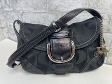Coach Soho Black Signature U Buckle Flare Flap Shoulder Bag Purse Y2K Rare HTF