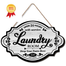 Jetec Vintage Wood Laundry Room Decor Hanging Wall Sign 12 x 8 inches, White