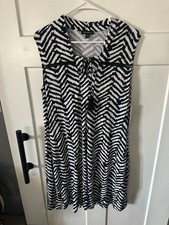 TRIBAL Sleeveless Dress With Pockets Black And White Zebra Chevron Print M