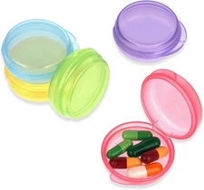 5 Pack Small Pill Box for Pocket Purse Daily Round Mini Pill Organizer Case NEW