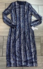 Maggy London Blue Silver Sequins Long Sleeve Maxi Dress Size 6 NWT