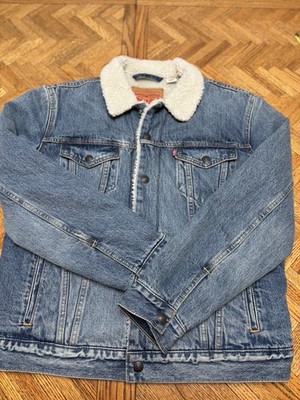 Levis Jacket Men s Medium Blue Sherpa Lined Denim Trucker Type 3 Jean Snap