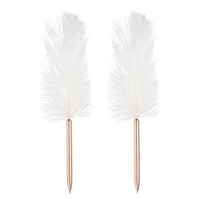 Feather Ballpoint Pens Bulk, 2Pcs Writing Pens Style 1, White/Rose Gold