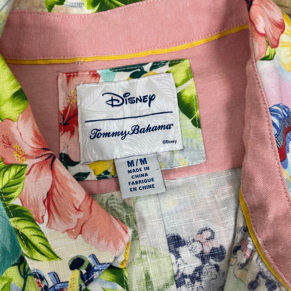 Camisa feminina de linho Disney Tommy Bahama festa à beira da piscina Mickey & Minnie Mouse M - Imagem 2 de 4